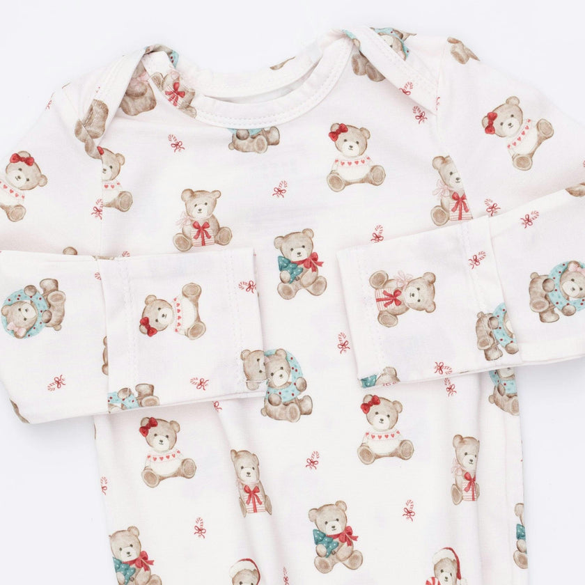 Christmas Teddy Bears Pink - Knotted Gown and Knotted Headband