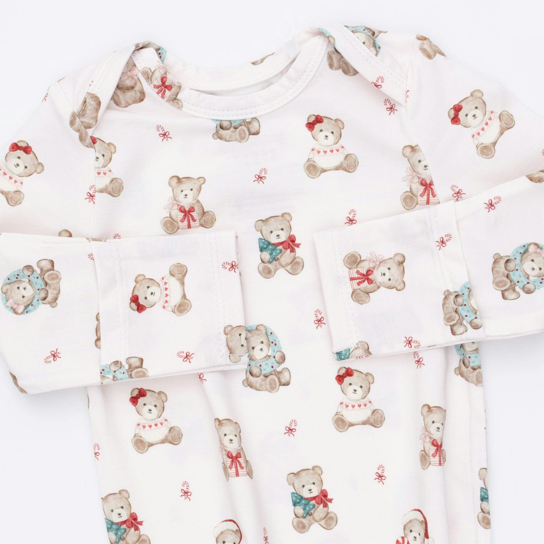 Christmas Teddy Bears Pink - Knotted Gown and Knotted Headband