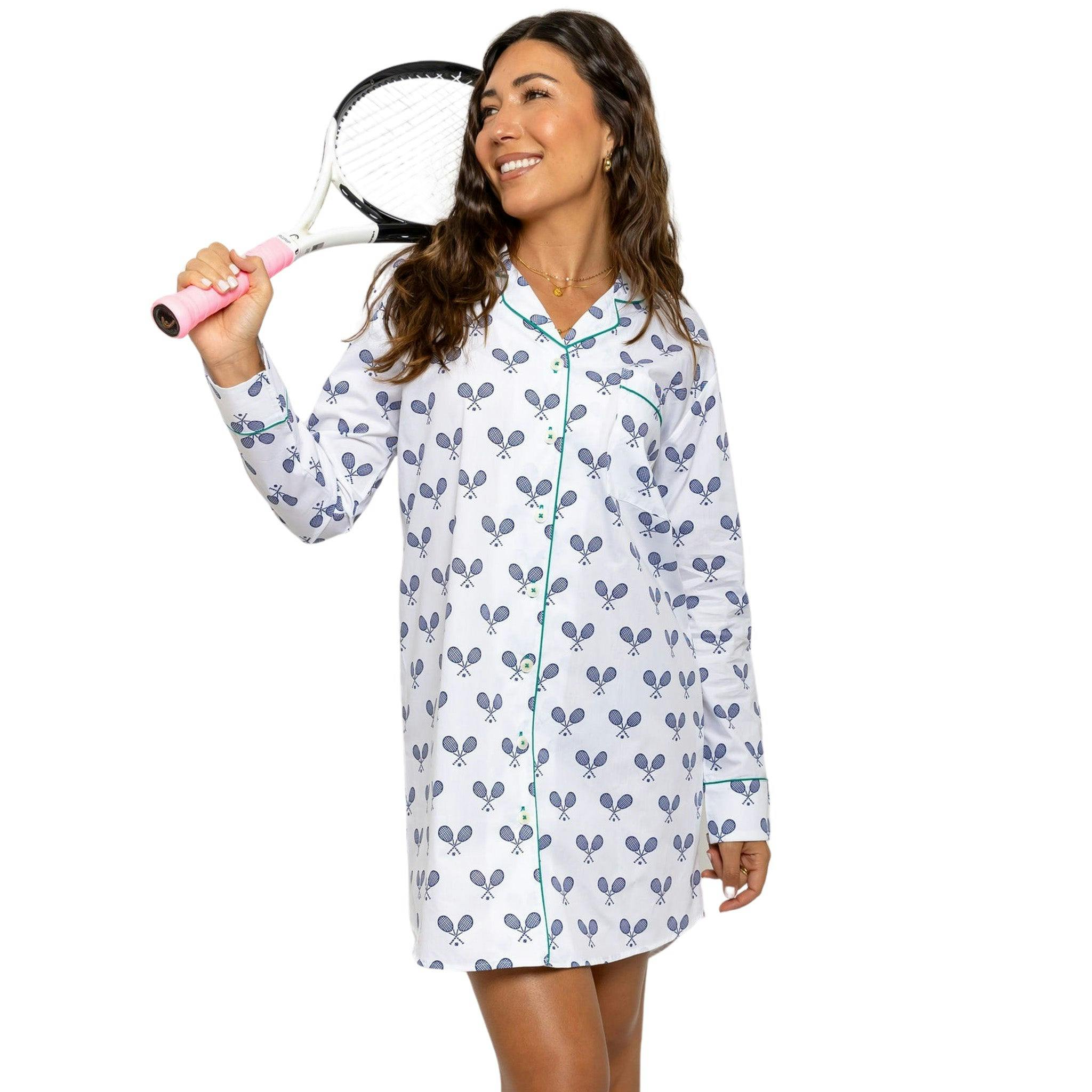 Women's Tennis Navy Night Shirt - Organic Cotton Poplin