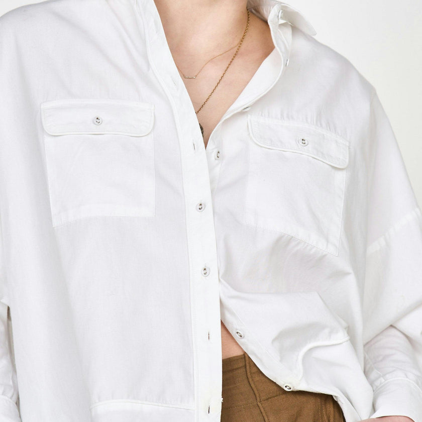 Women's Kyoto Poplin Long Sleeve Oversized Blouse, White