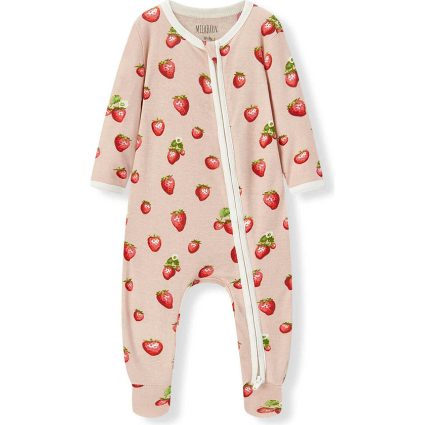 Strawberry Organic Cotton Zipper Footed Romper