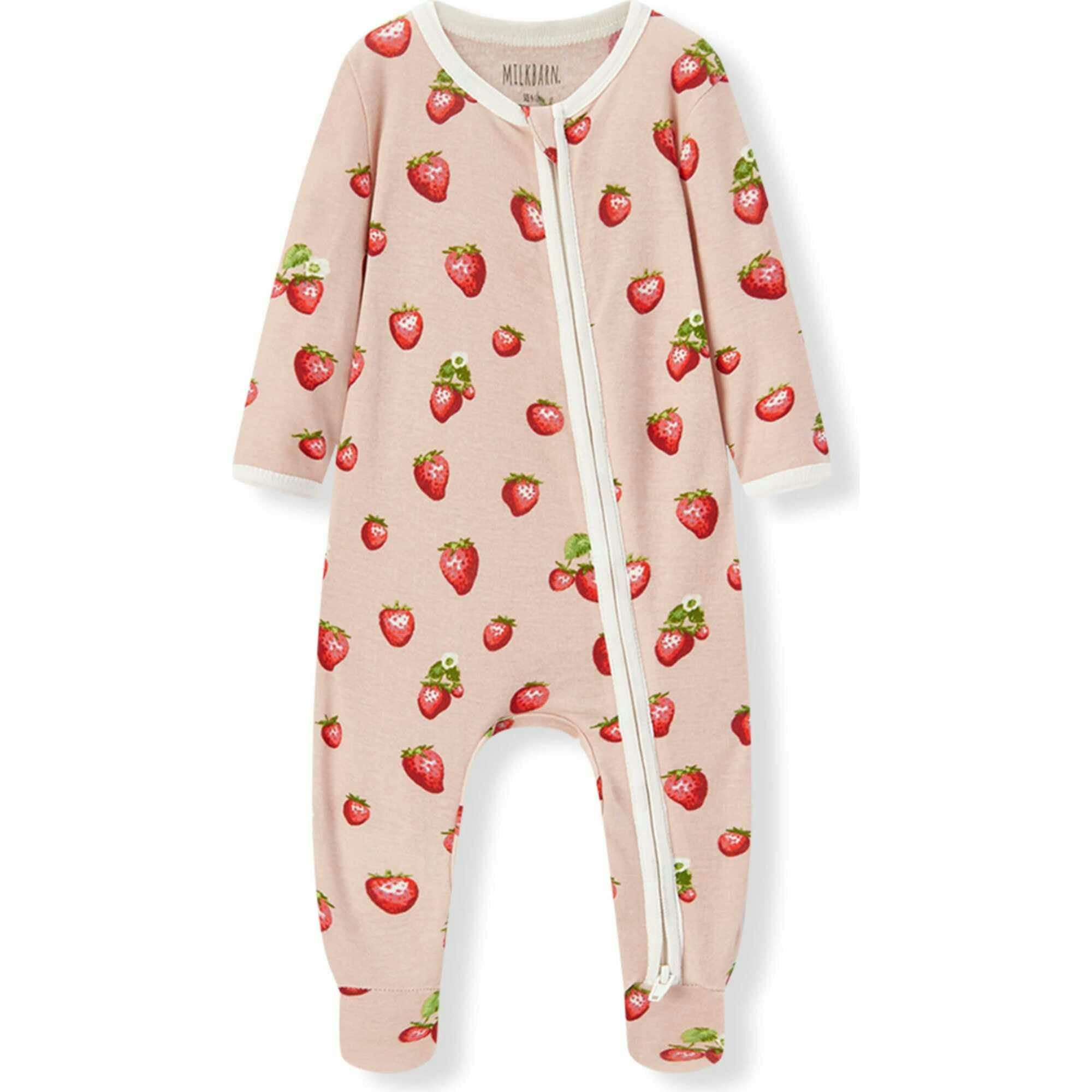 Strawberry Organic Cotton Zipper Footed Romper