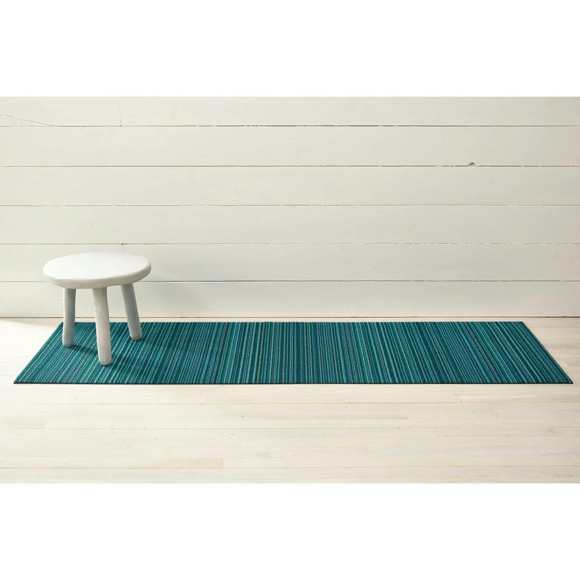 Skinny Stripe Shag Floor Mat, Turquoise