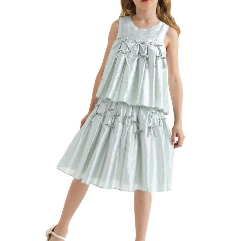 Metallic Ruffle Bow Sleeveless Top & Skirt Set