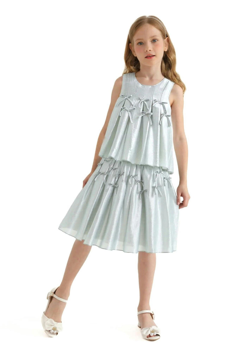 Metallic Ruffle Bow Sleeveless Top & Skirt Set