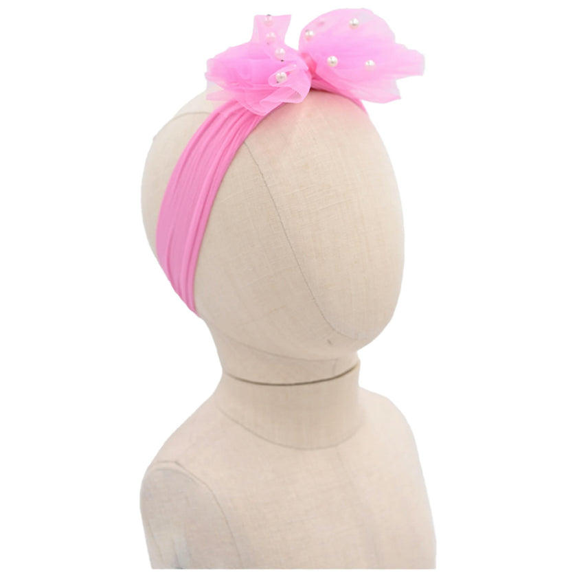 Multicolored Tulle Pearl Ribbon Headband