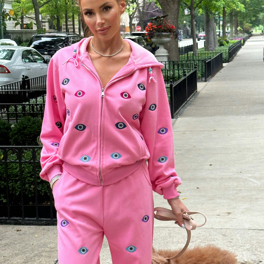 Women's Evil Eye Hoodie Set Pink
