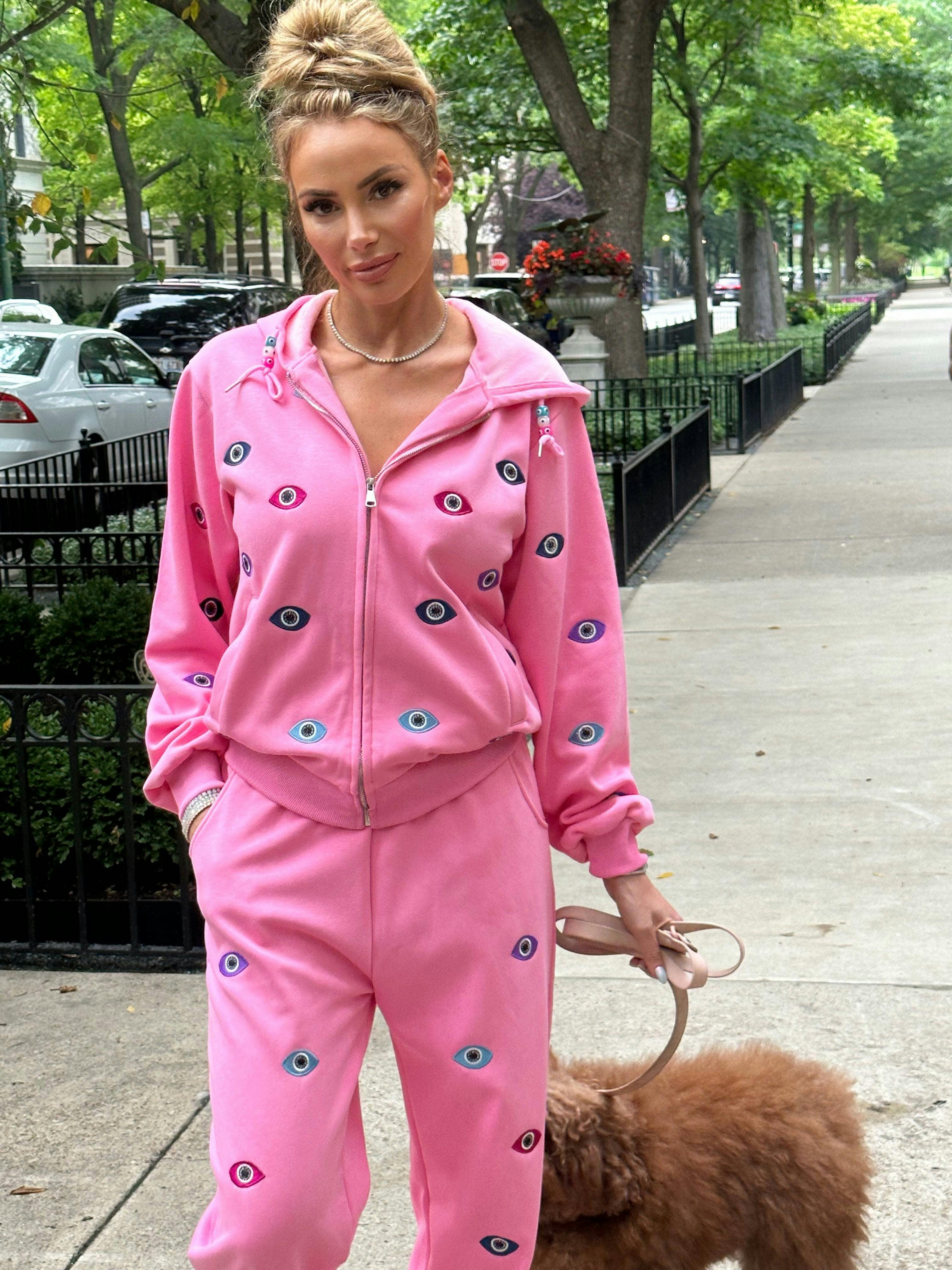 Women's Evil Eye Hoodie Set Pink