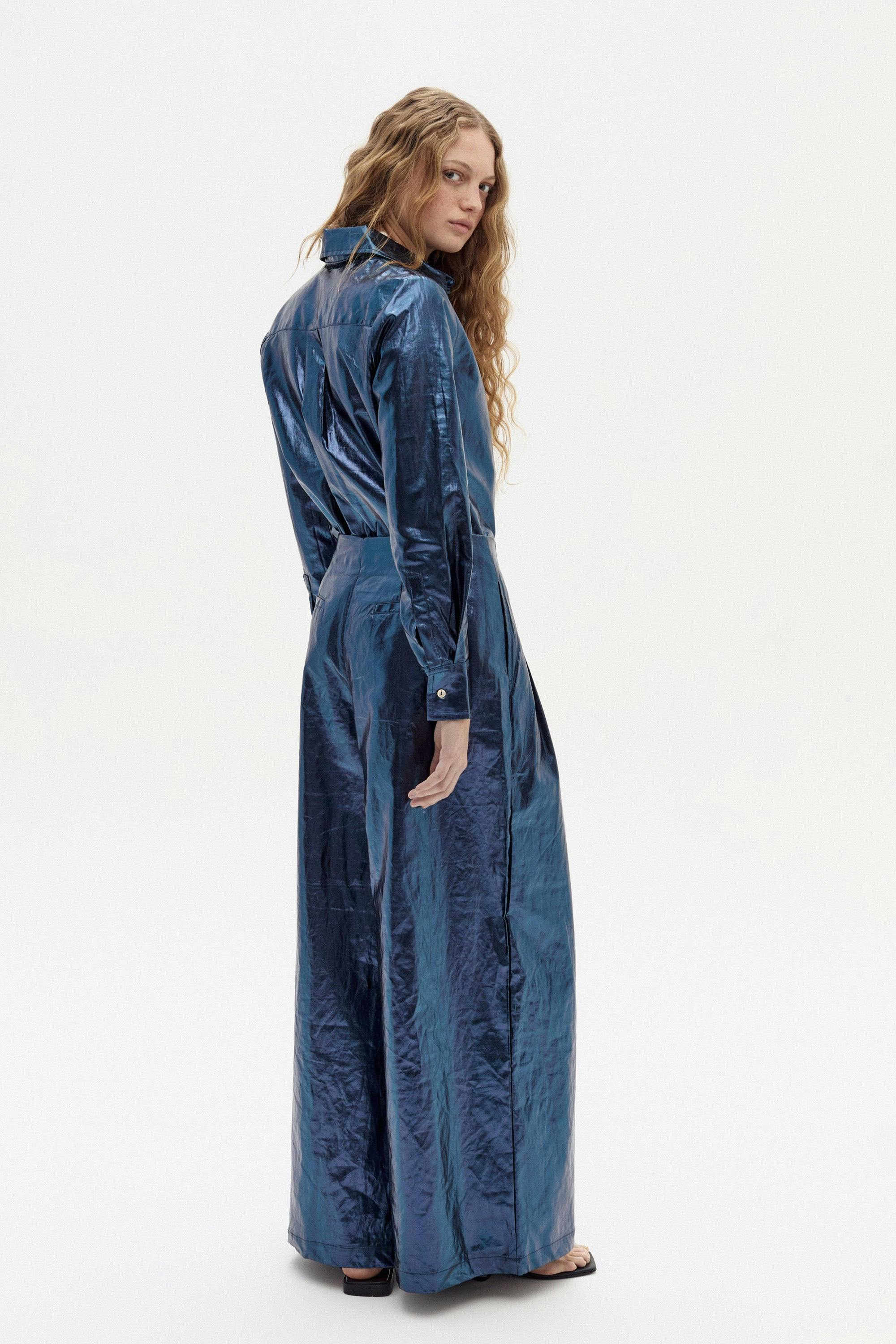 San Marino Metallic Linen Shirt - Dark Blue