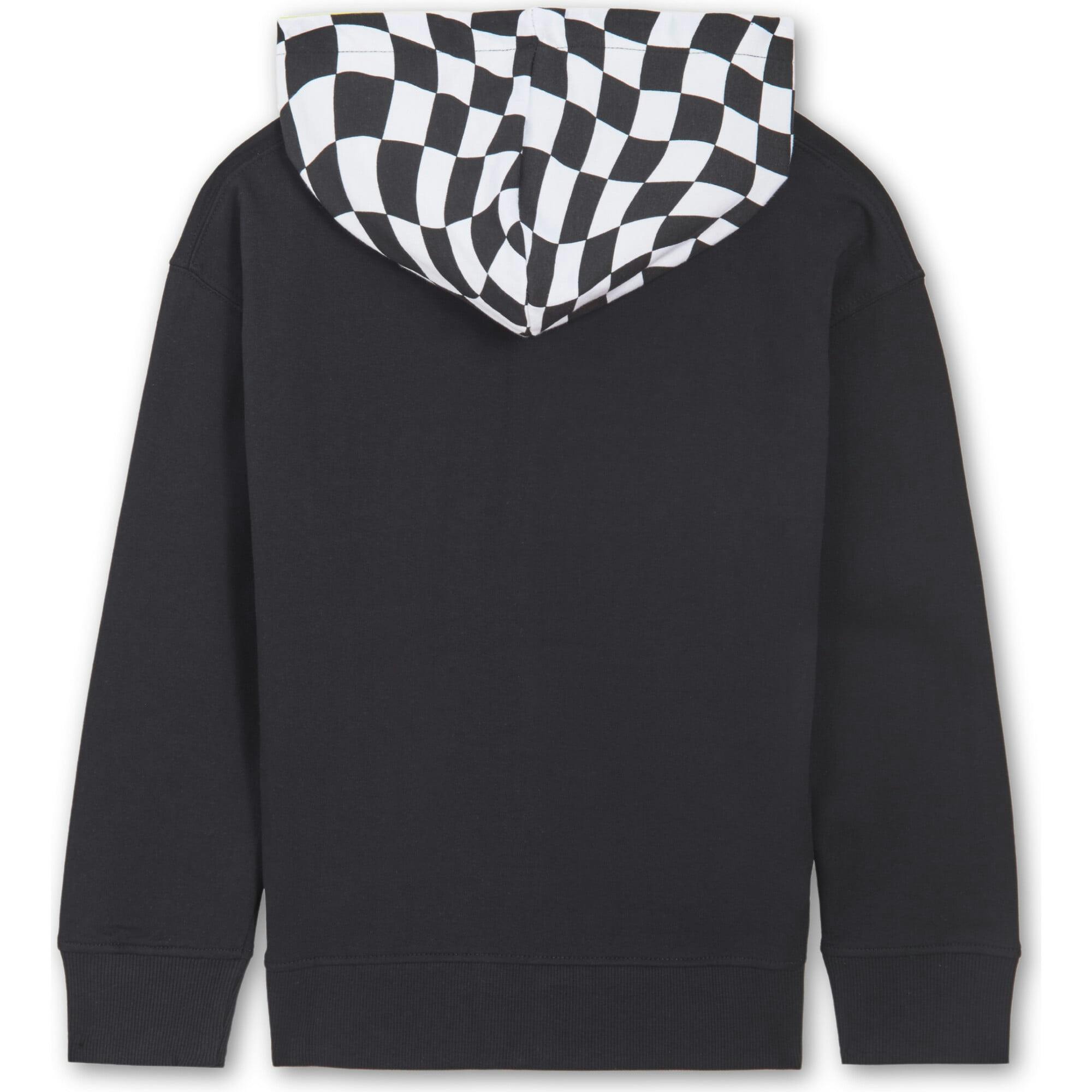Checker Zip Hoodie Sweatshirt, Black