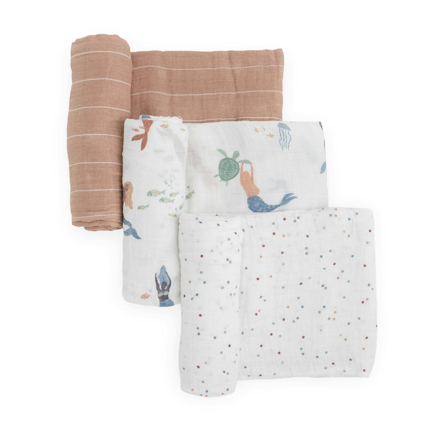 Cotton Muslin Swaddle Blanket 3 Pack - Mermaids
