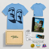 Moai Ancient Wonders Gift Box with Blue Back Print Kids Tee, Book, and Activities