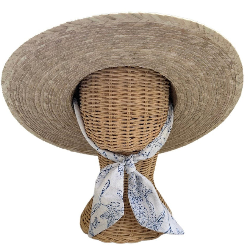 Zinnia Sun Hat - Blue Thistle Block Print Hat Scarf