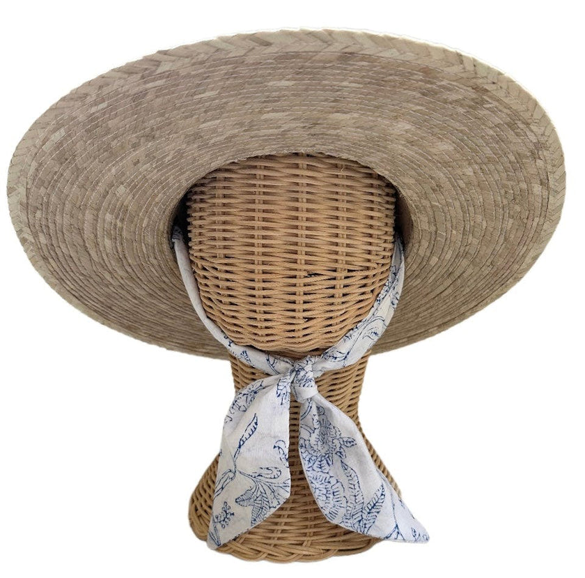 Zinnia Sun Hat - Blue Thistle Block Print Hat Scarf
