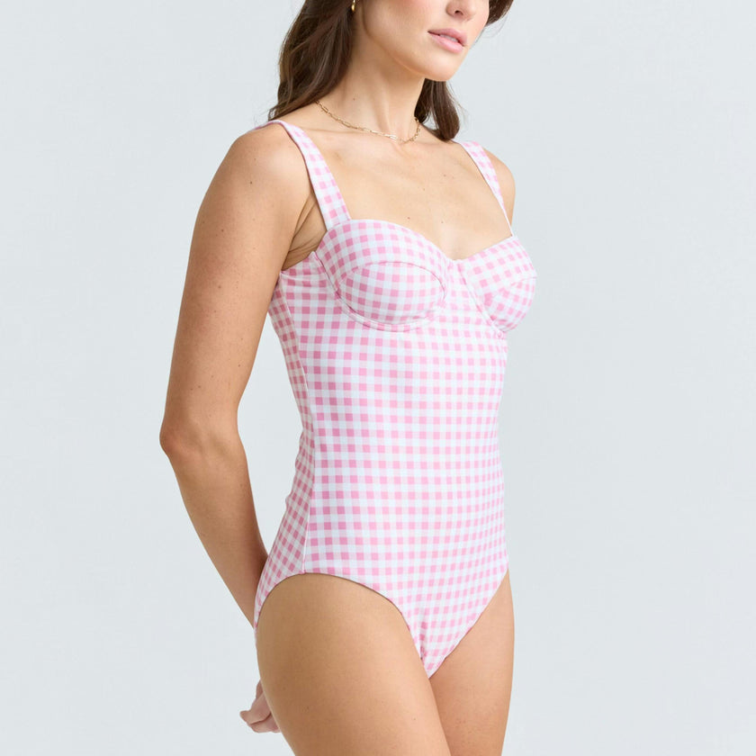 women's blush gingham one piece