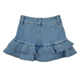 Girls Double Tiered Denim Skirt in Mid Blue Wash