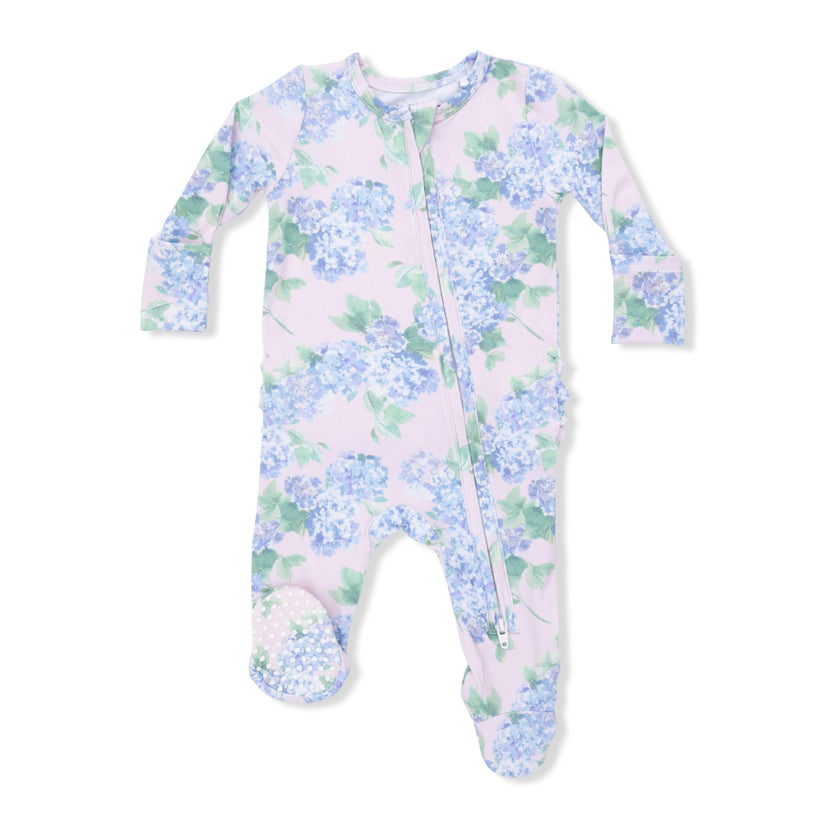 Hydrangeas - 2 Way Ruffle Back Zipper Footie