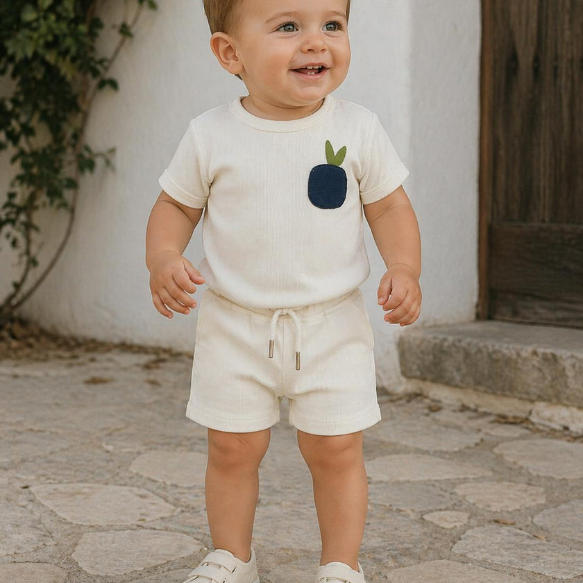 Boys Ribbed Berry Applique Tee & Short Set