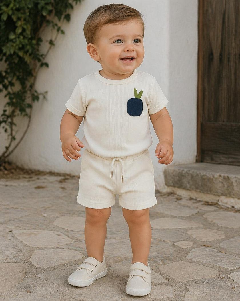 Boys Ribbed Berry Applique Tee & Short Set