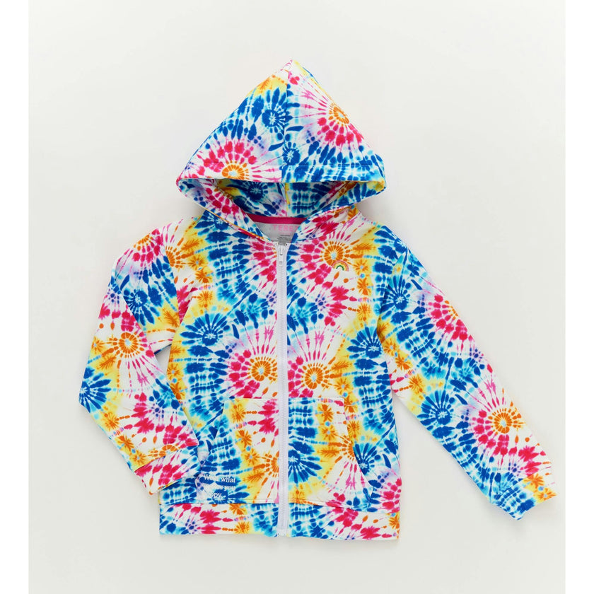 Girls Oversized Zip Hoodie in Starburst Tie Dye