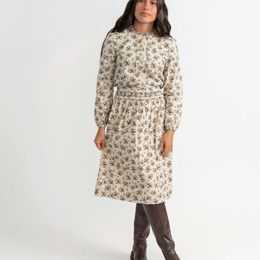 Flower Print Lace Skirt Set Cream