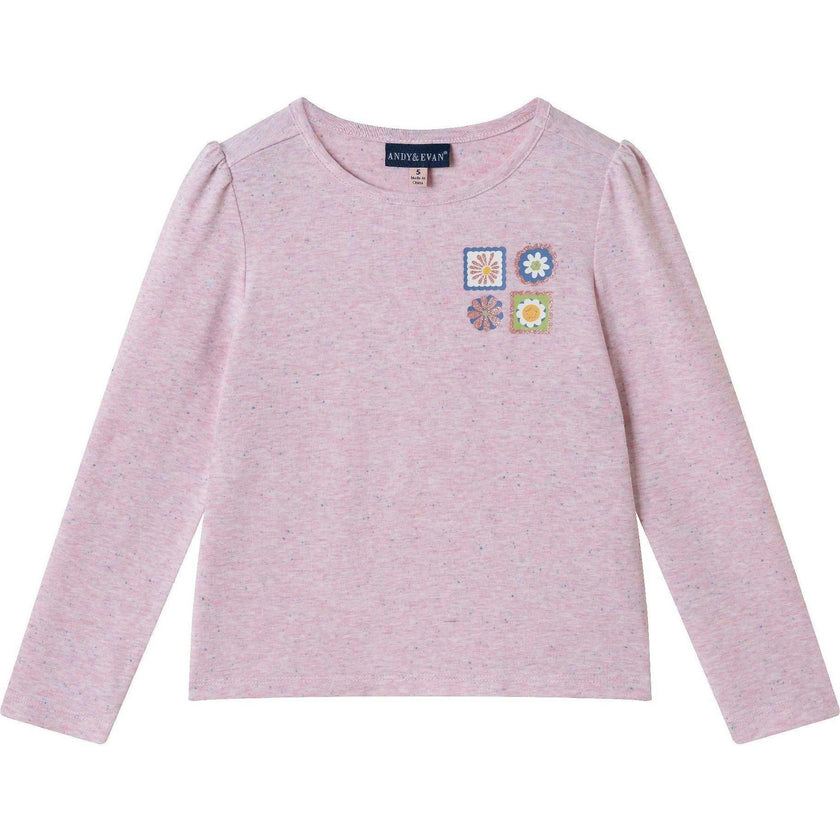 Girls Speckled Long Sleeve Tee| Pink Flowers