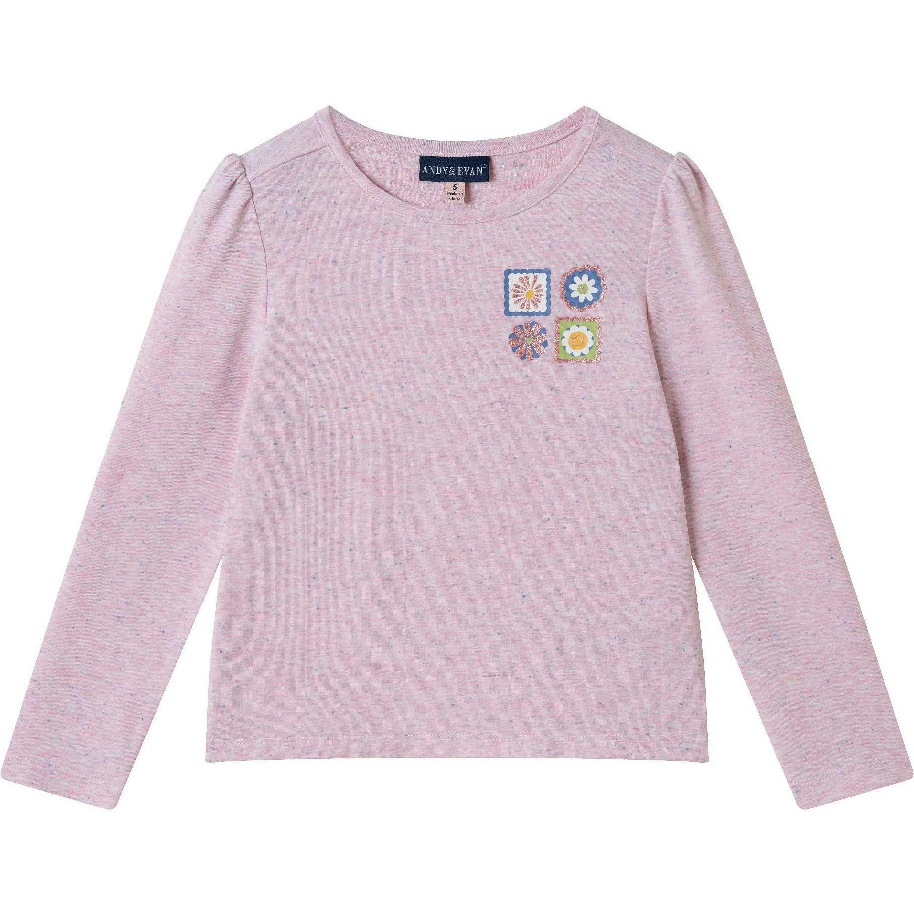 Girls Speckled Long Sleeve Tee| Pink Flowers