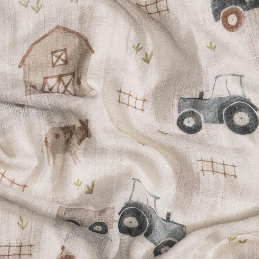 Charlie Cotton Muslin Swaddle Blanket Set (Tractor, Set of 2)
