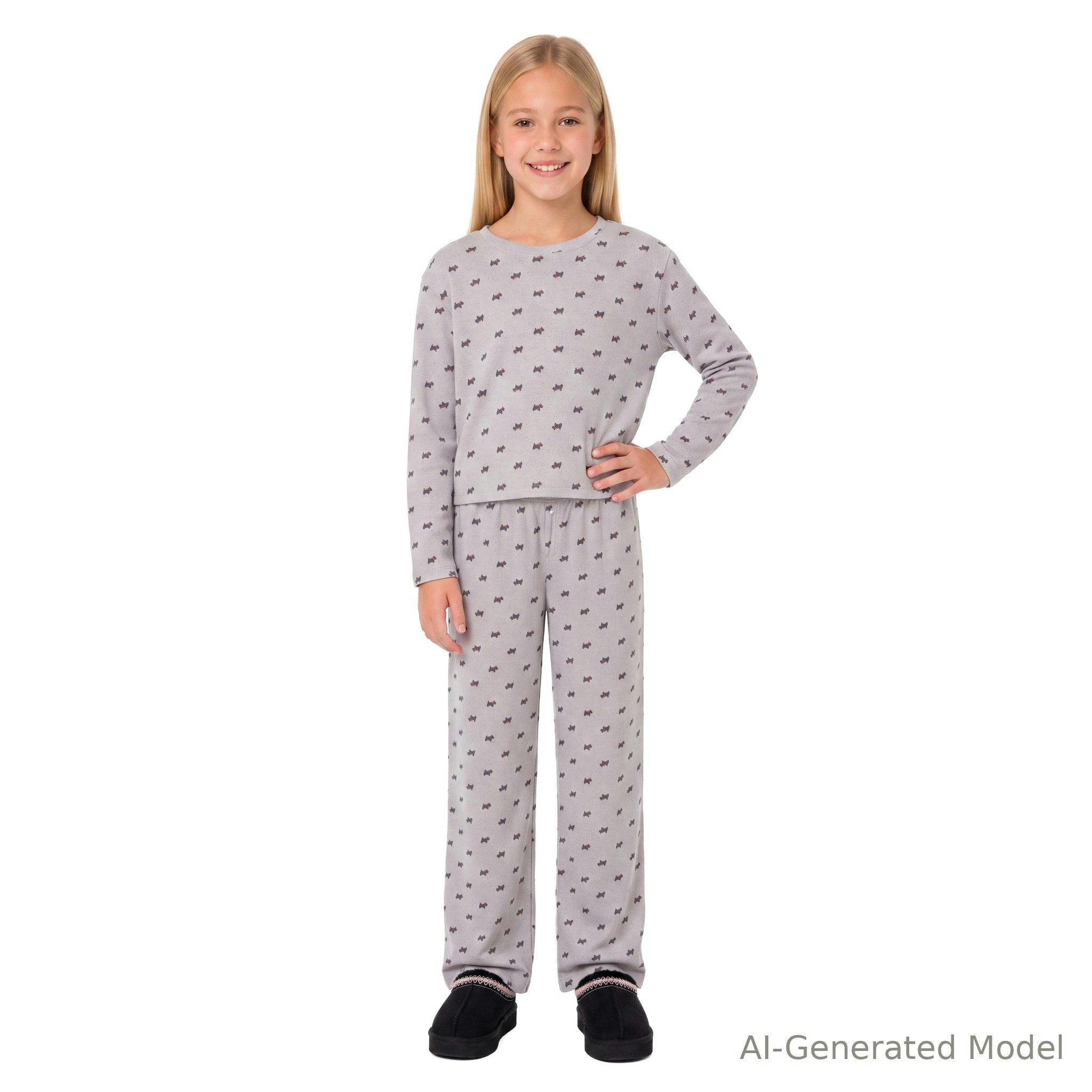 Tween (7-16) Girls Pointelle Pajama Set | Tiny Bows - Grey