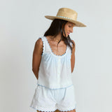 women's white scalloped short
