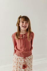 Girls Peasant Blouson Long Sleeve Top in Brick Dust