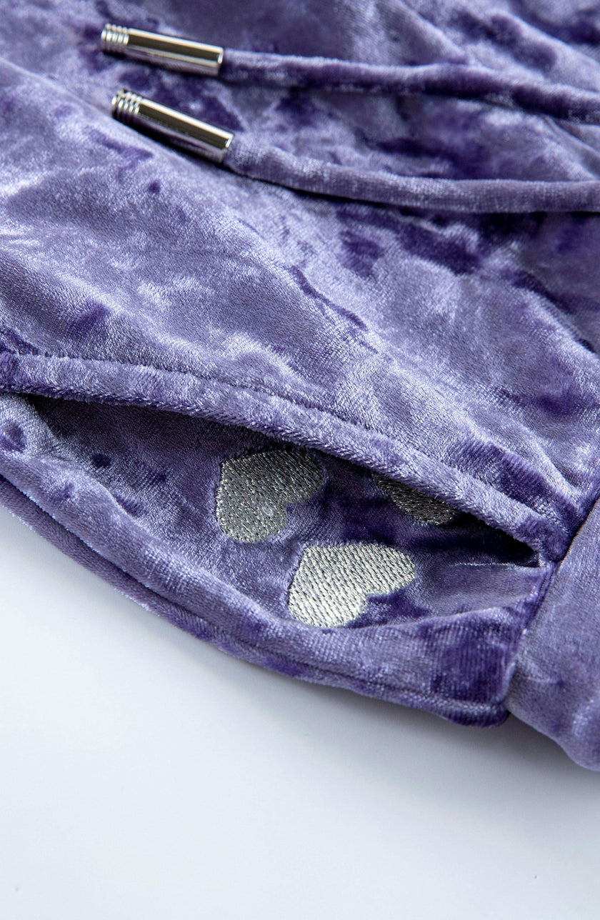 Velvet Yoga Pant with Embroidered Hearts, Purple