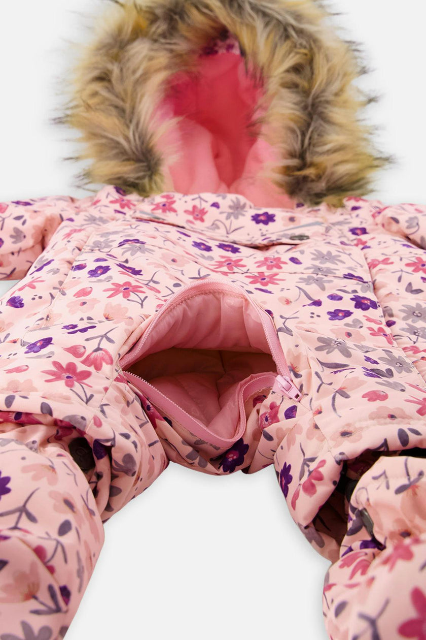 Baby One Piece Snowsuit Adapted For Car Seats Pink Mini Flower Print