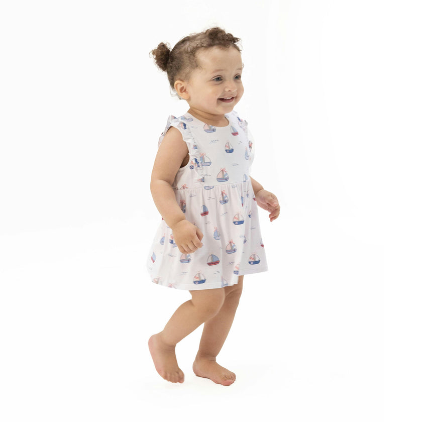 Bubbly Sailboats Pink - Ruffle Bodysuit Dress