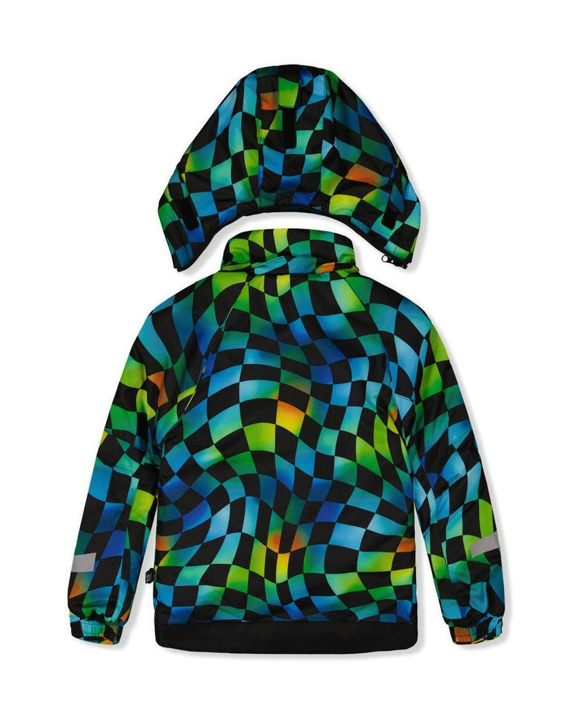 Two Piece Play Snowsuit Green Yellow And Blue Checkerboard With Black Pants
