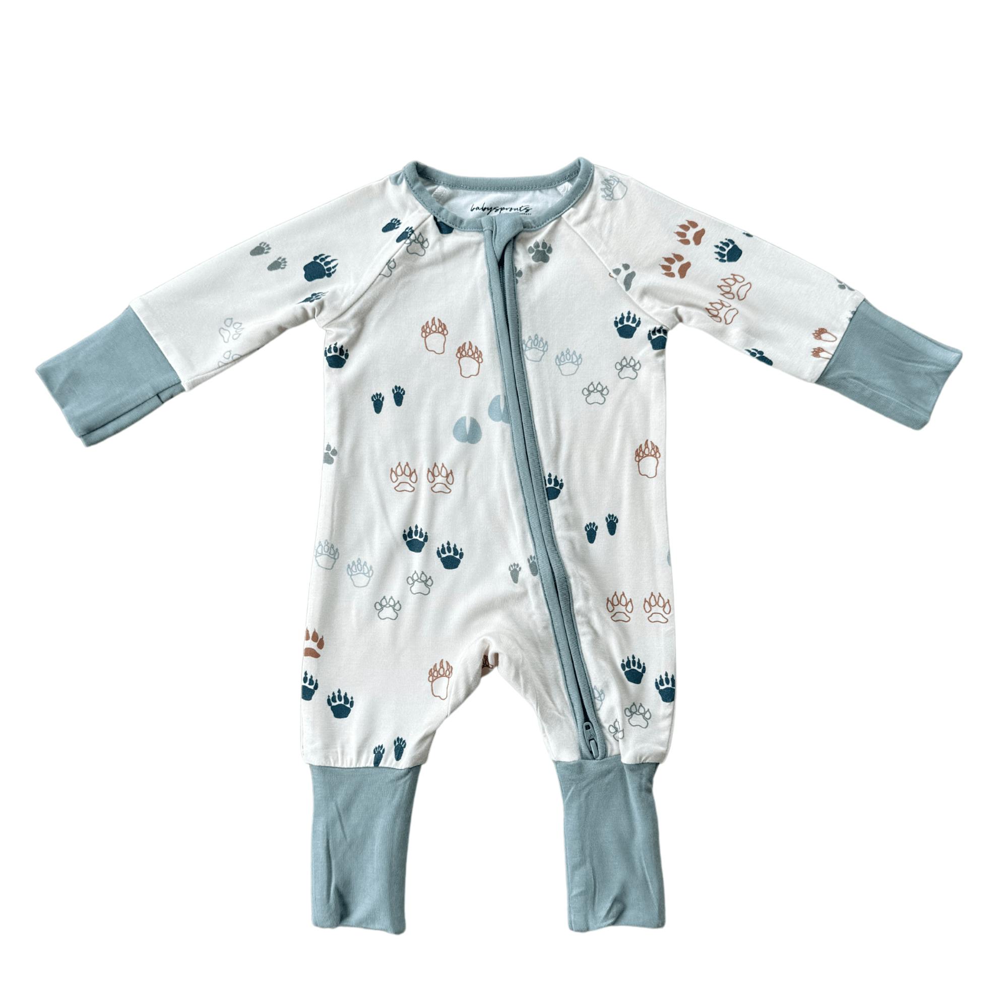 Baby Boy Long Sleeve Zip Romper in Footprints