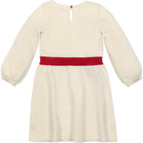 Organic Embroidered Skater Sweater Dress with Bow, White