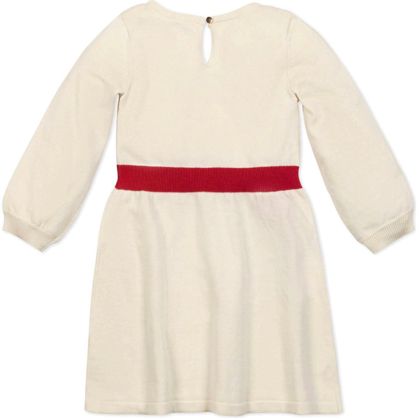 Organic Embroidered Skater Sweater Dress with Bow, White