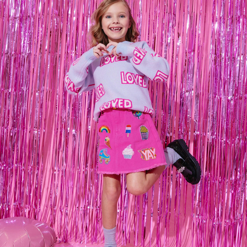All About Patch Hot Pink Denim Skirt