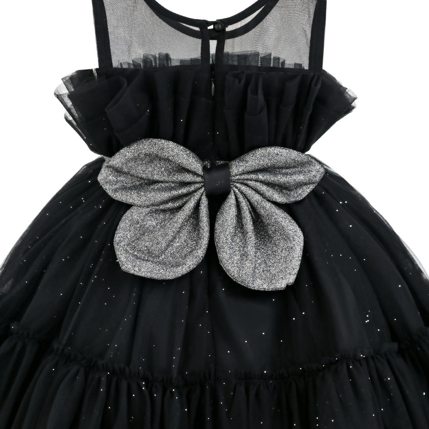 Black Isolara Tulle Glitter Bow Dress