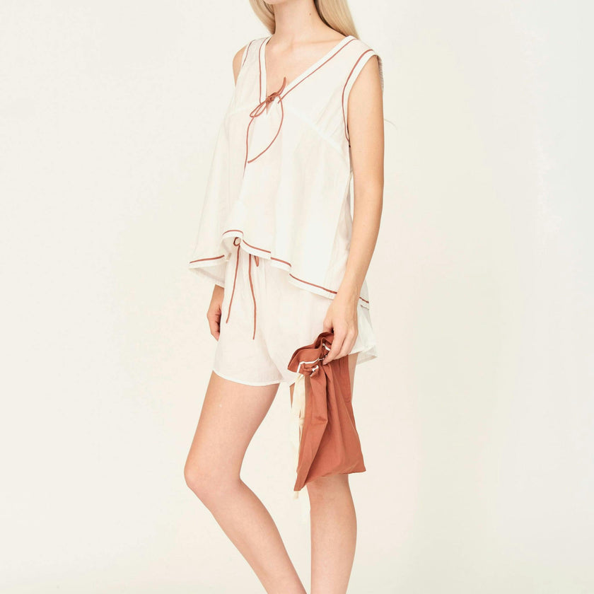 Pajama Tap Short & Camisole Set in White