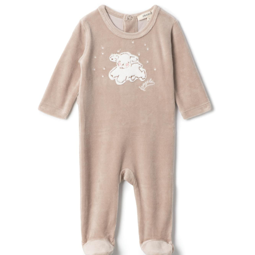 Print Velour Onesie Beige