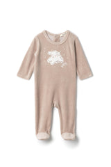 Print Velour Onesie Beige