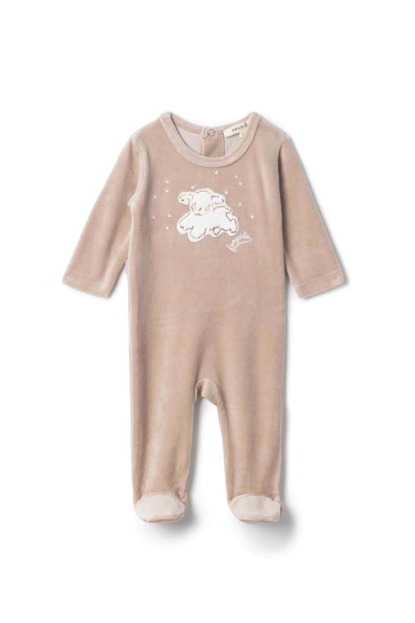 Print Velour Onesie Beige