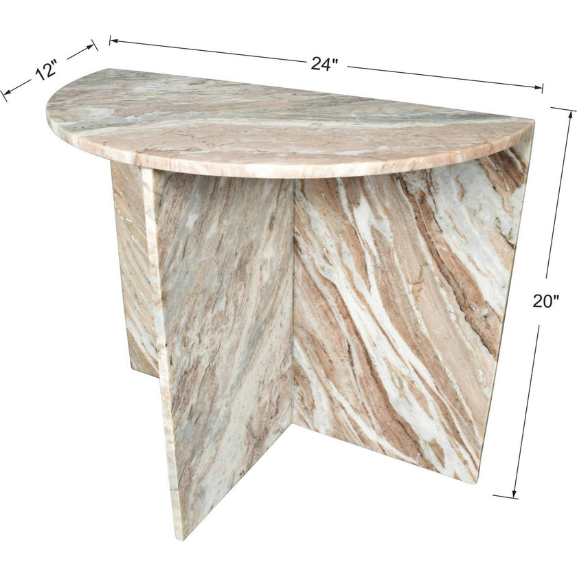Patrice 20" Art Deco Minimalist Natural Marble Handmade Demilune Side Table