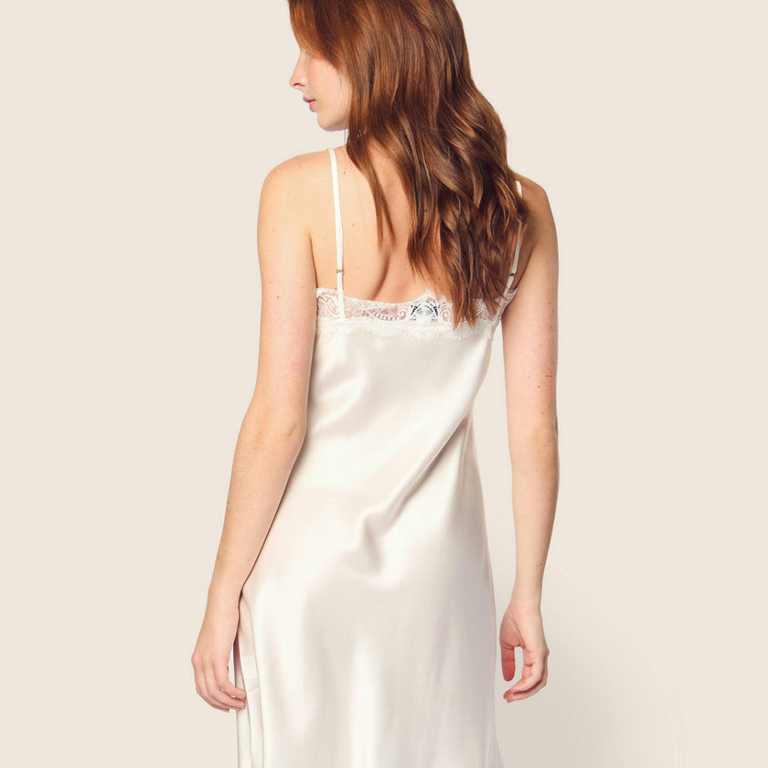 Women's Silk Lace Slip Dress in White
