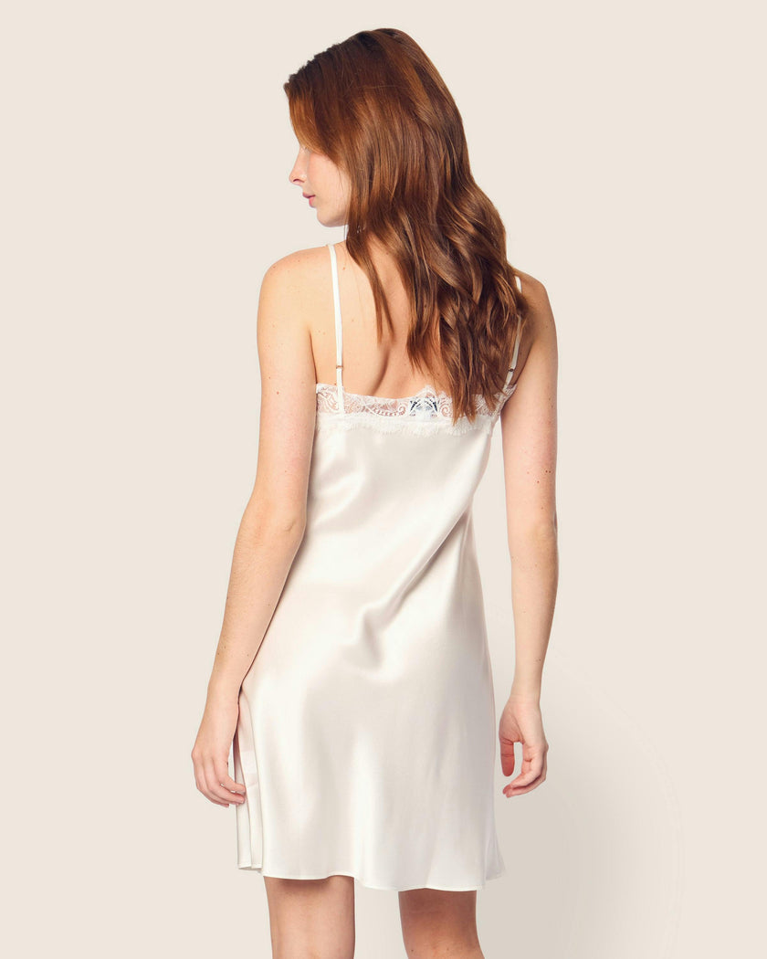 Women's Silk Lace Slip Dress in White