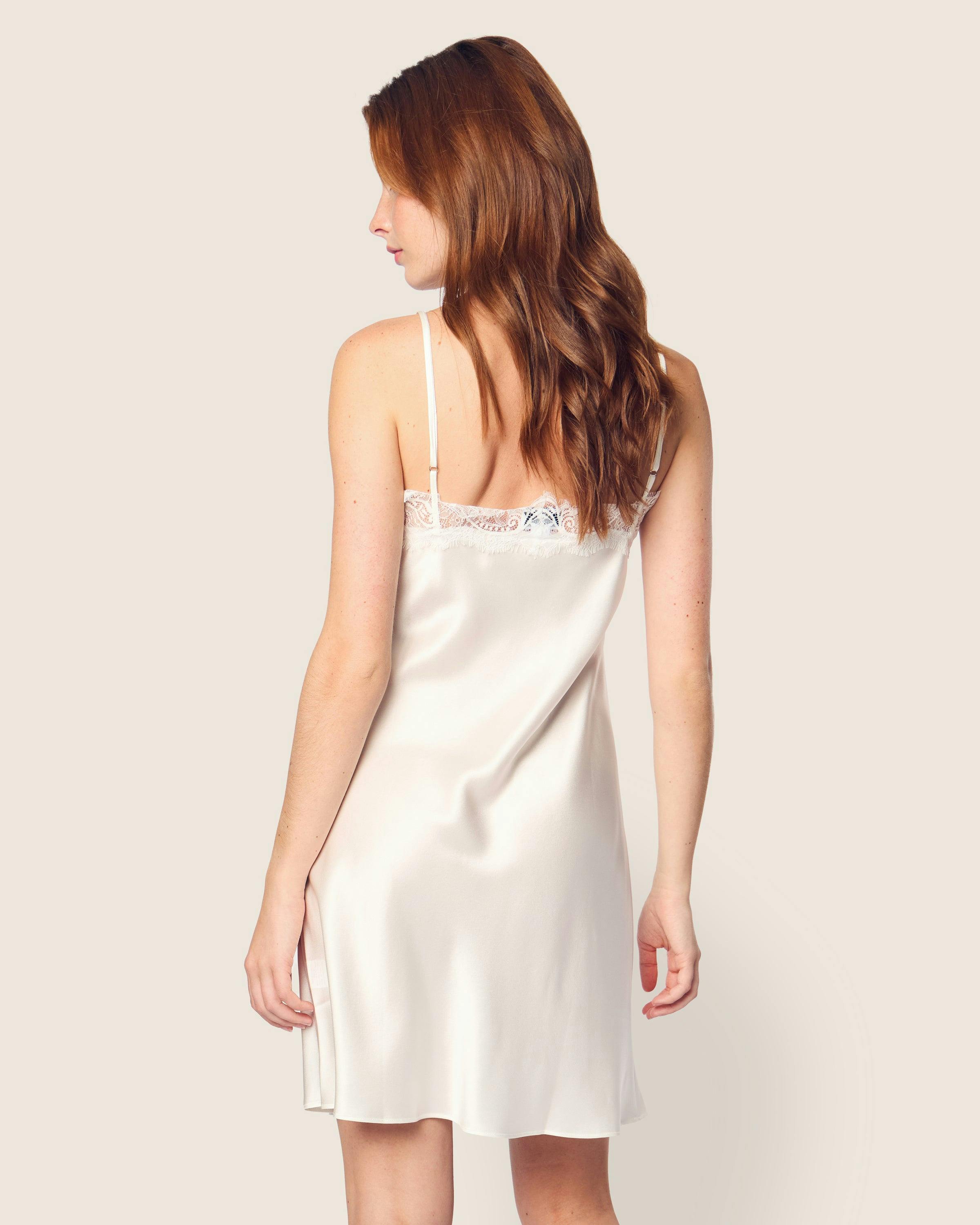 Women's Silk Lace Slip Dress in White
