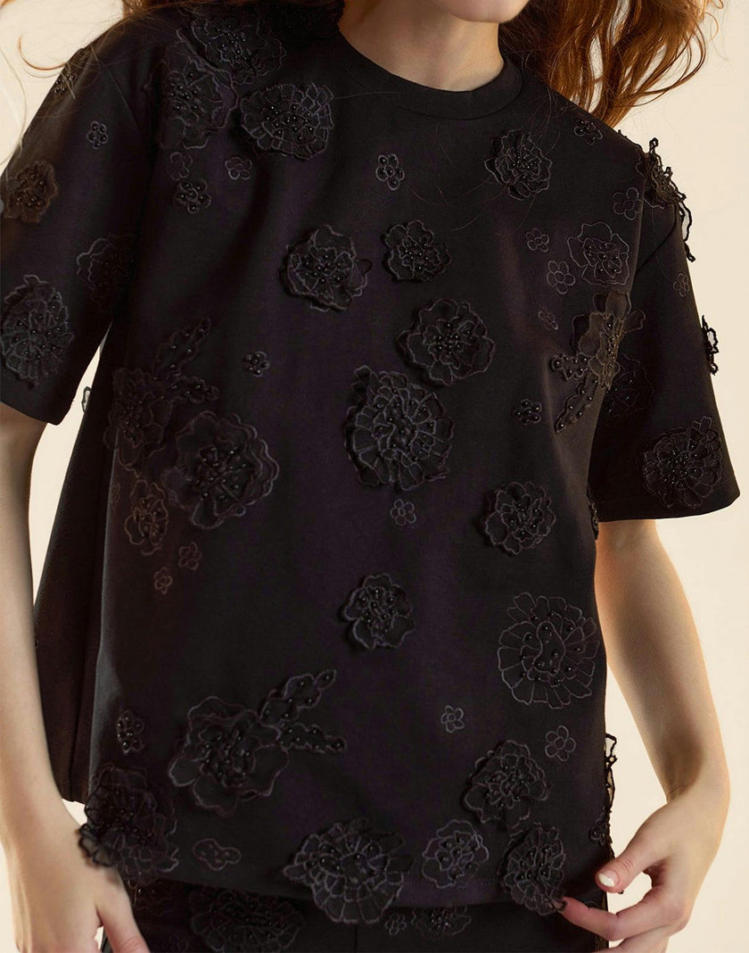 Embroidered Floral Applique Top