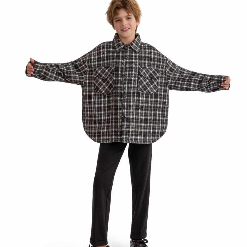 Gray Plaid Flannel Shirt